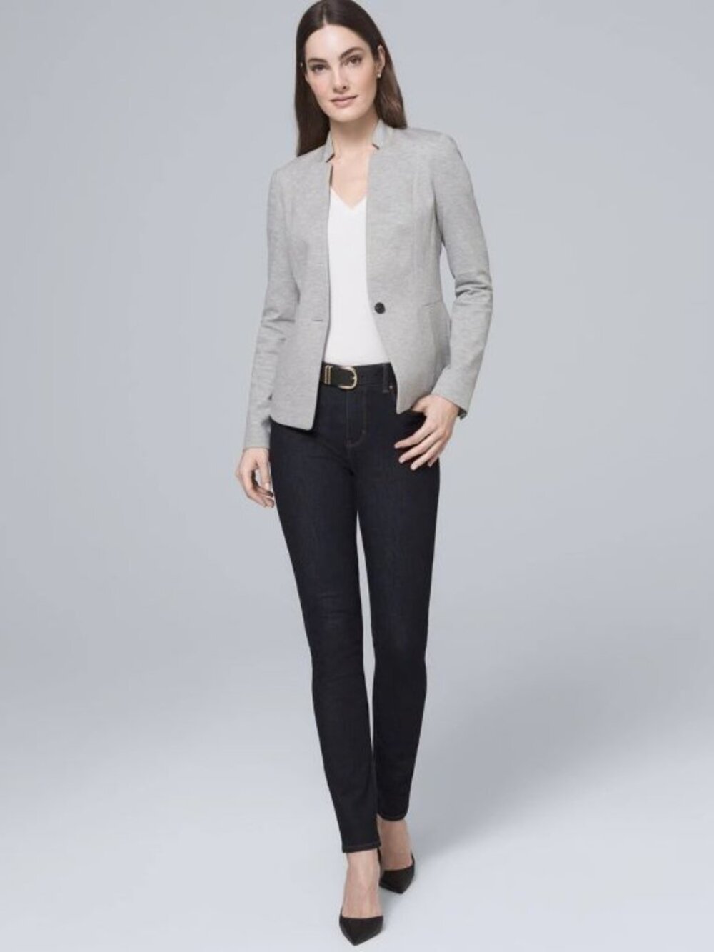 NWT White House Black Market Ball Chain Blazer Jacket Heather Gray Size 0